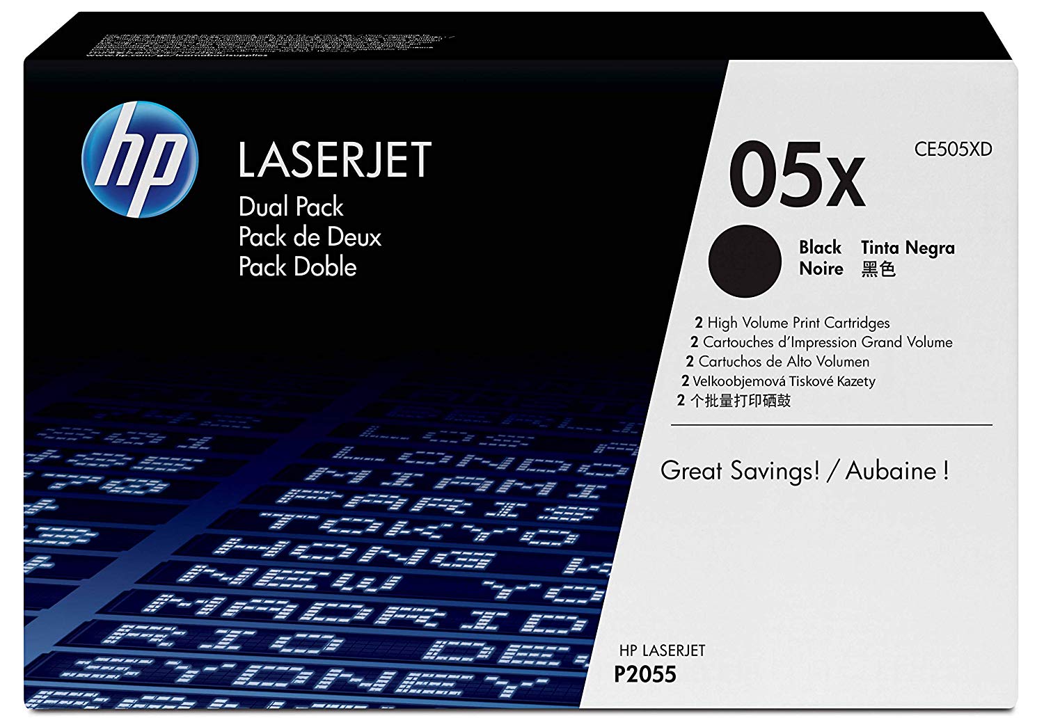 HP CE505XD 05X High Yield Original LaserJet Toner Cartridges, Black, Multipack, Dual Pack (High Yield)