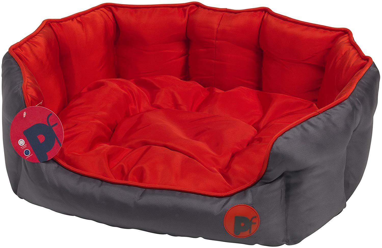 Petface Luxury Oval Oxford Dog Bed with Removeable Cushion, Machine Washable, Red, Large (Pack of 1), 67 x 57 x 25 cm (L x W x H) - Image 2