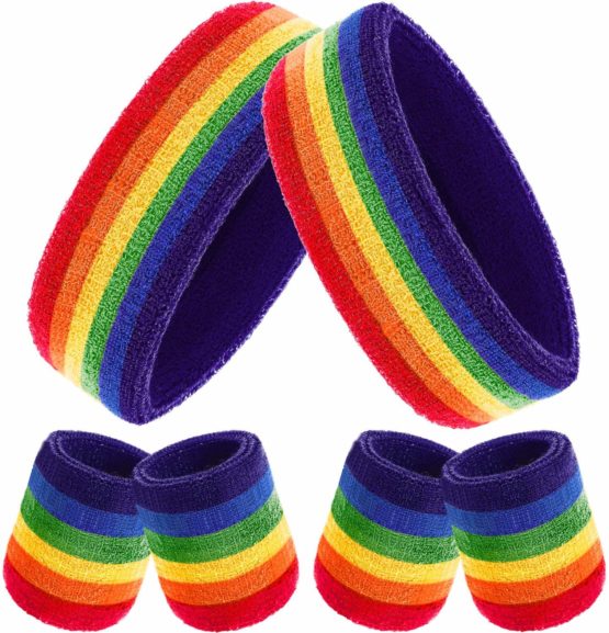 Bememo 6 Pieces Sweatbands Set, Includes 2 Pieces Sports Headband and 4 Pieces Wristbands Sweatbands Cotton Sweatband Set for Men and Women