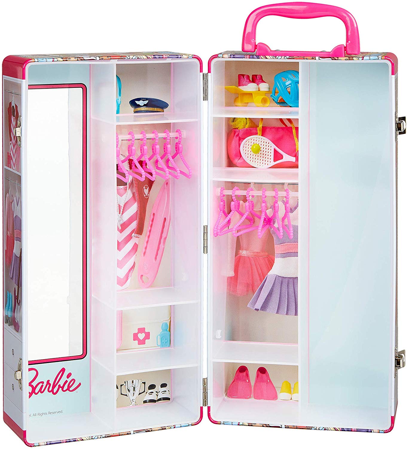 Theo Klein 5801 Barbie wardrobe trunk, clothes rails and shelves, toys for children aged 3 and over, incl. accessories, multicolour