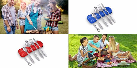 Bramble - 5 Pcs Premium Stainless Steel Portable Cutlery Set with Case - Blue - Image 4