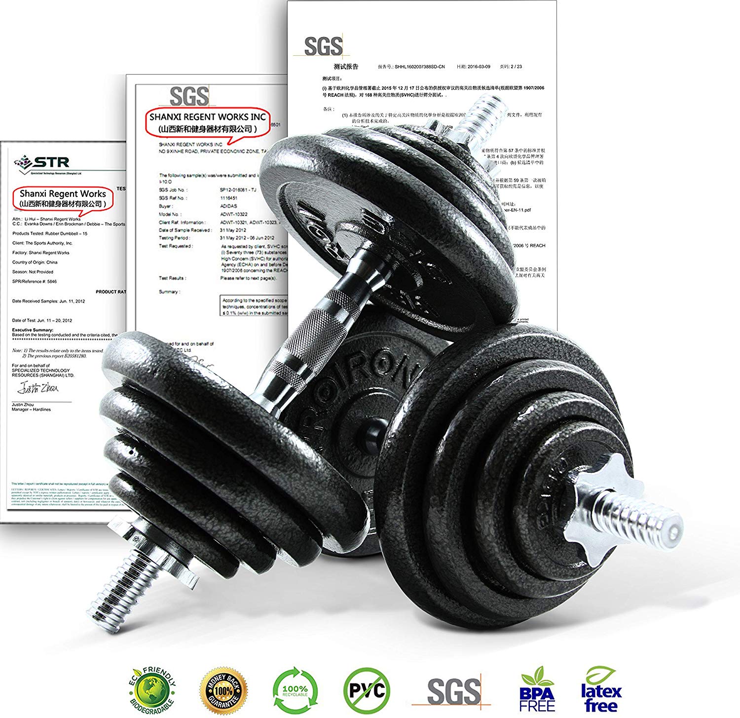 PROIRON 20kg Cast Iron Adjustable Dumbbell Set Hand Weight with Solid