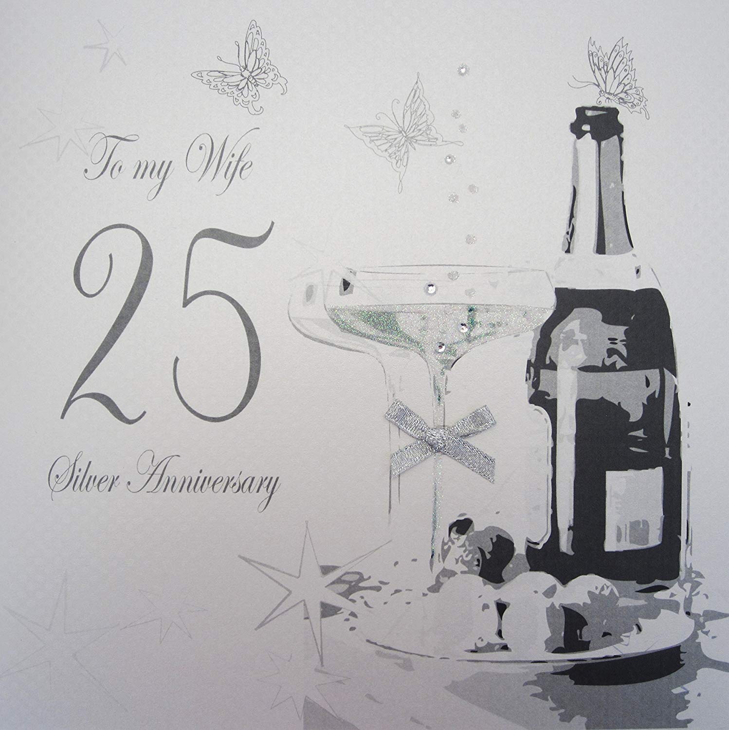 white cotton cards XLBD25W Large "To My Wife Silver Wedding Anniversary,Handmade 25th Anniversary" Card,22cm x 22cm
