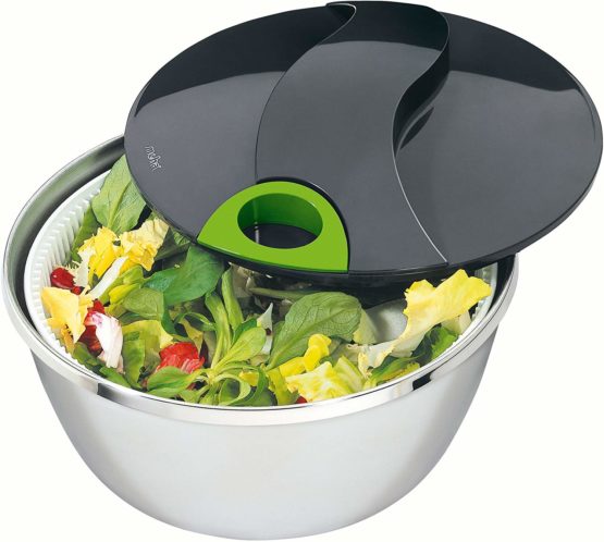 moHA 11703 Tornado Salad Spinner, Ø 24 cm, Stainless Steel Bowl, Anthracite/Silver