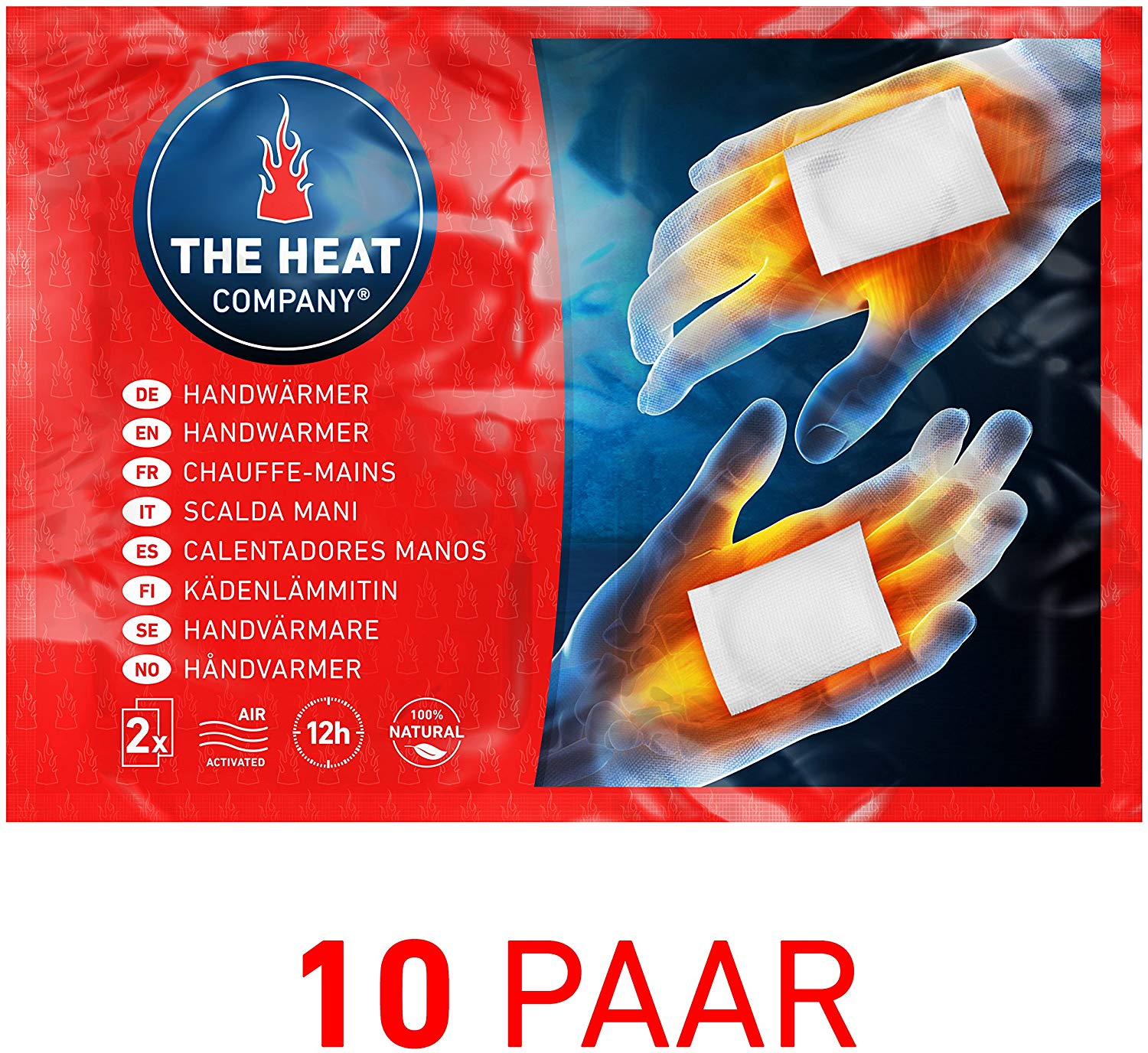 THE HEAT COMPANY Handwarmers, 10 works, EXTRA WARM, Hand Heat Pads, 12 Hours Warm Hands, Instant Heat, Air Activated