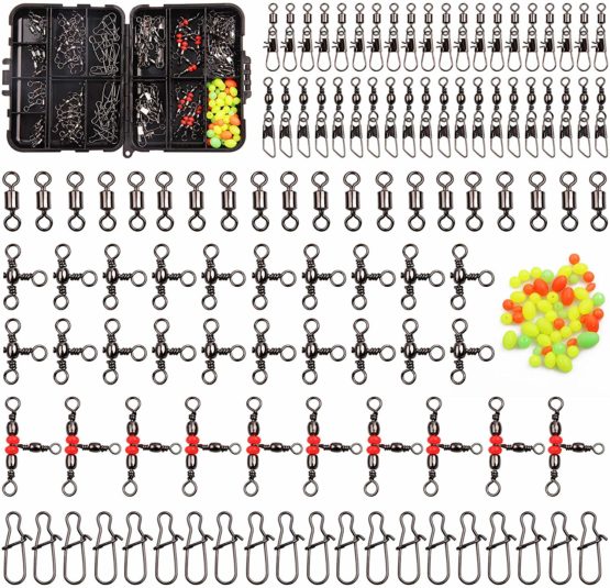 SHADDOCK 140pcs/box Fishing Swivel Snaps Kit Include Ball Bearing Swivel Snap Barrel 3 Way Triple Swivel Connector Clips Fishing Beads Fishing Accessories Set - Image 4