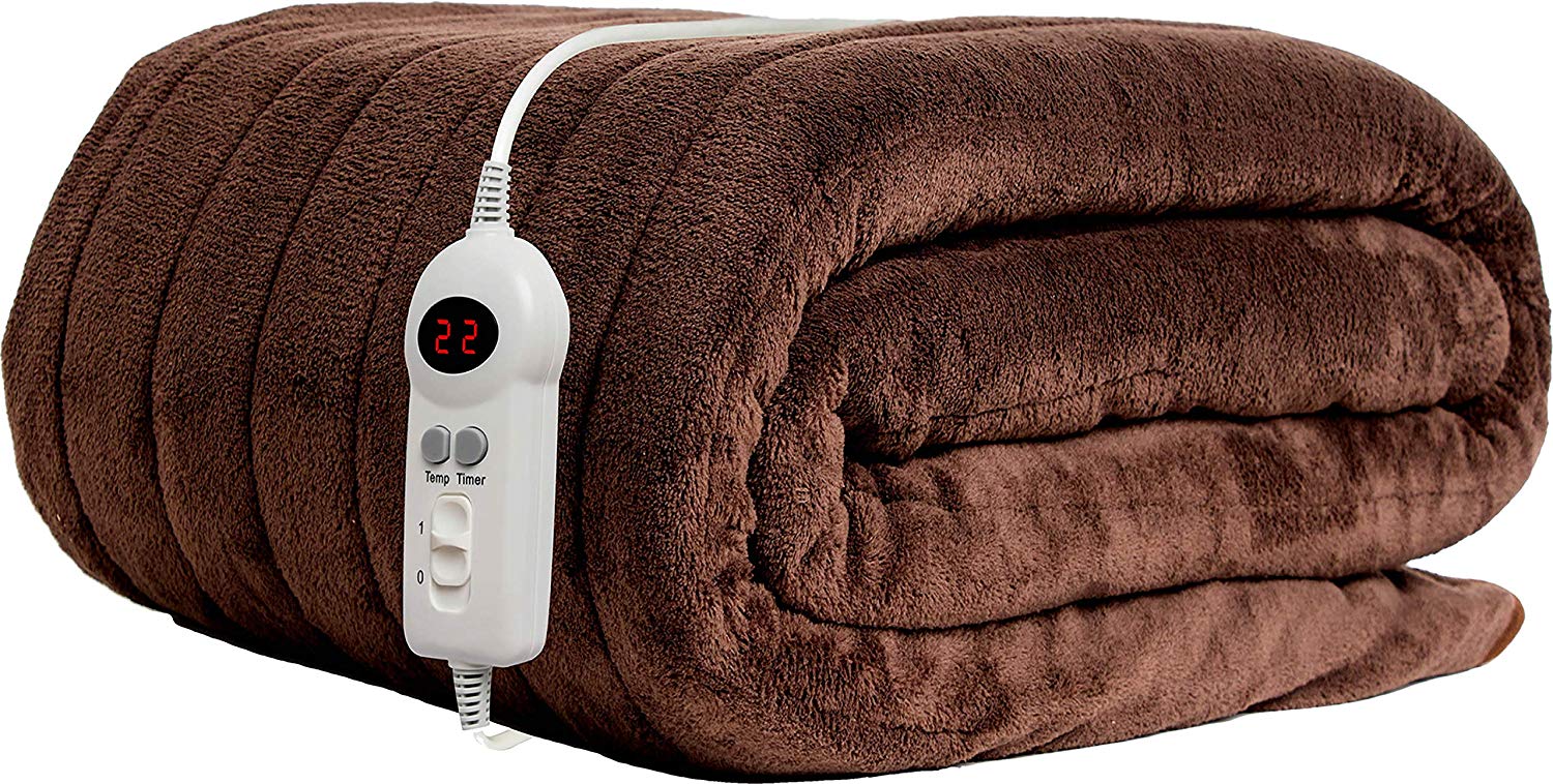 Homefront Electric Heated Throw Over Blanket in Chocolate 160 x