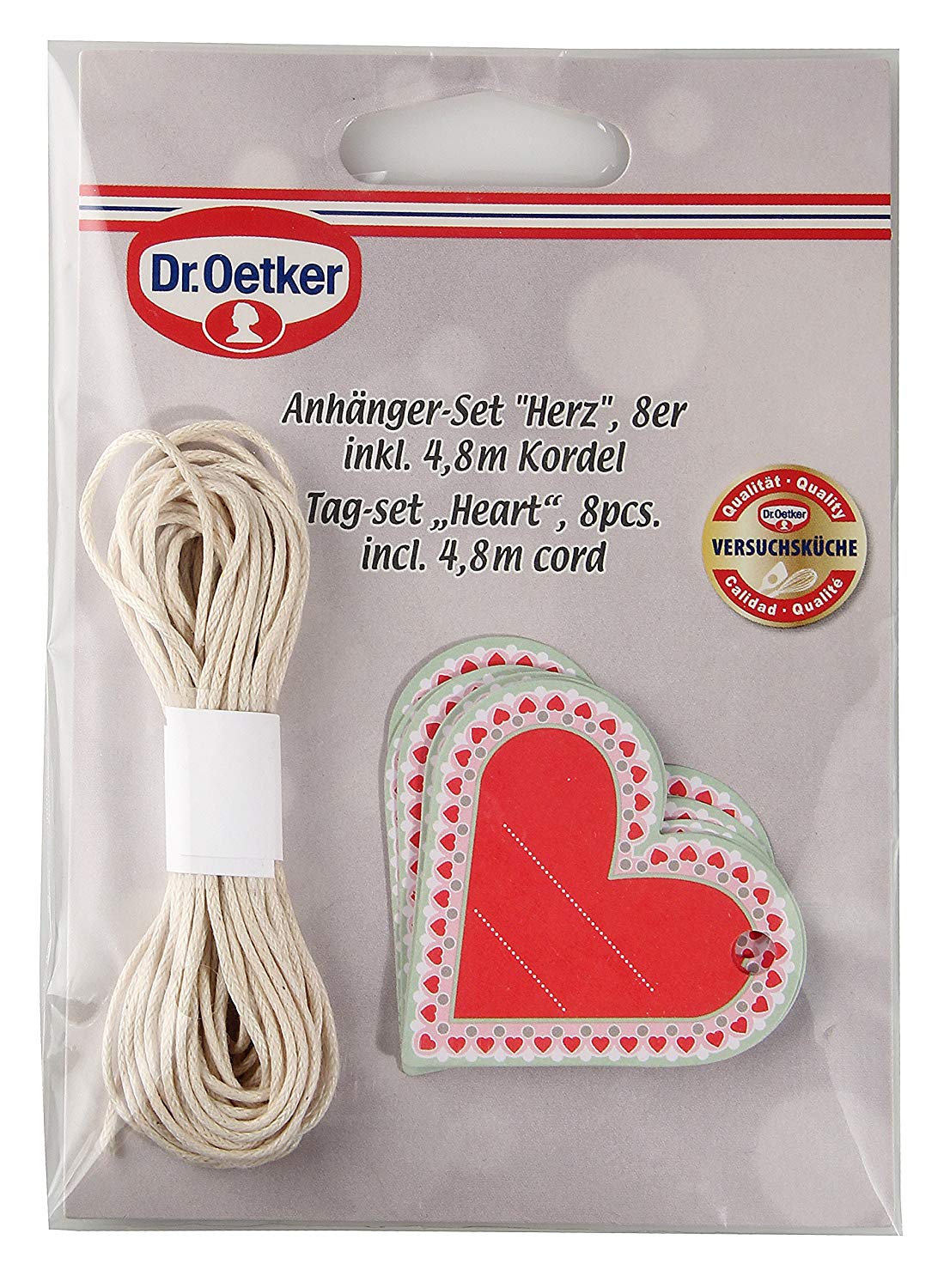 Dr.Oetker Tag-Set heart-shaped with 4,8 m cord set of 8 5x4,5 cm in red, Fabric, 5 x 5 x 4.5 cm - Image 3