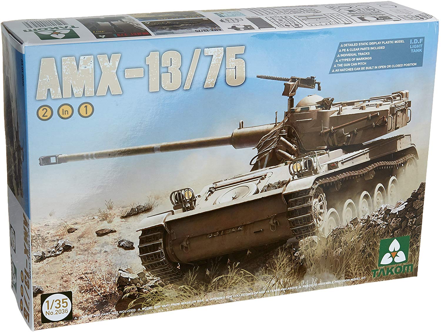 TAKOM Tak 2036 - Model Kit IDF Tank AMX 13/75 2 in 1, Green, Medium
