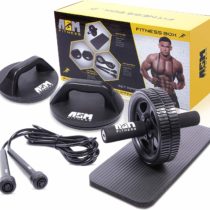 ASM Fitness Box- Ab Wheel Roller with Thick Knee Pad Mat, Rotational Push Up Bar / Pushup Stand, Skipping Rope. Premium Home Gym Set