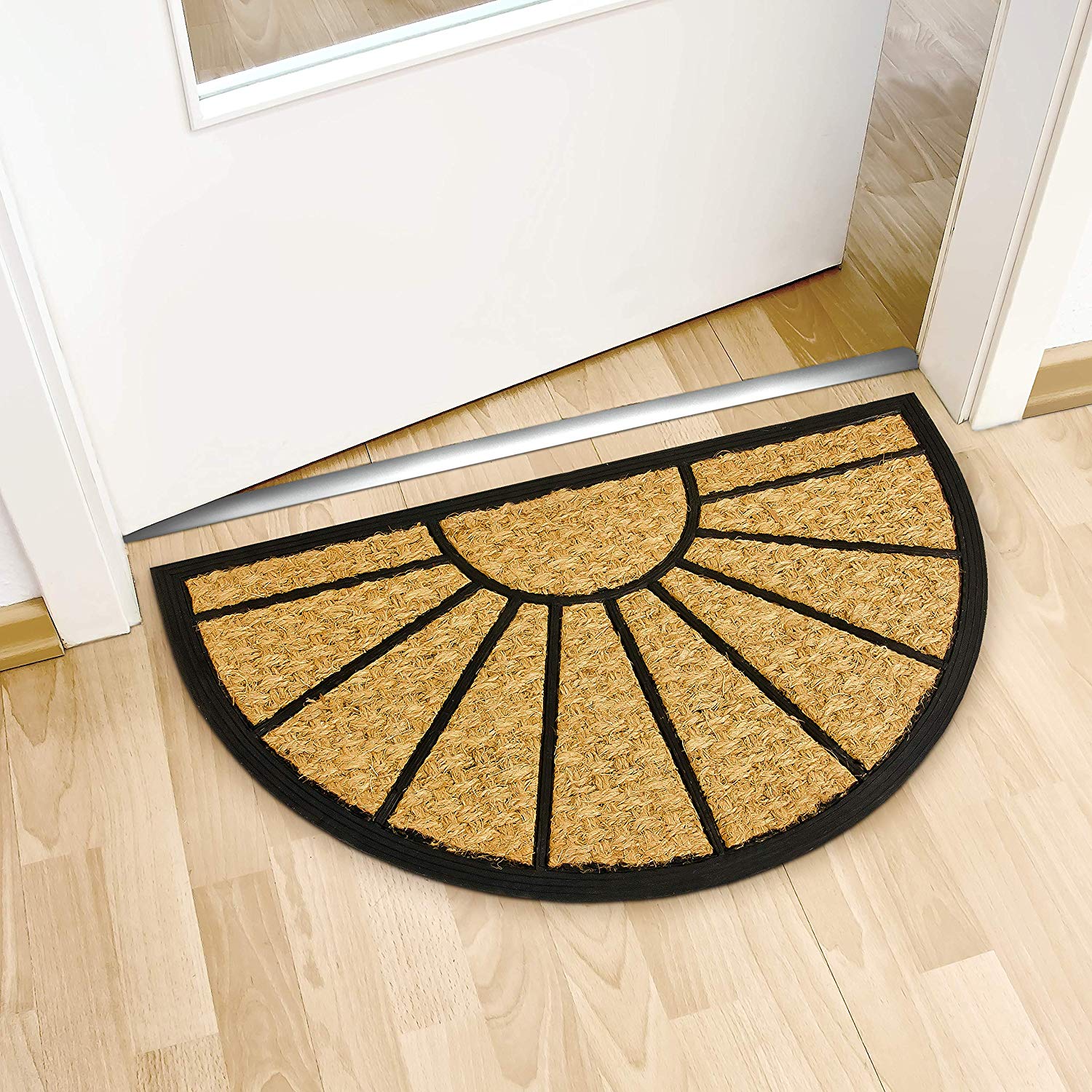 Relaxdays Coir SemiCircular Doormat 75 x 45 cm w/ AntiSlip PVC Rubber