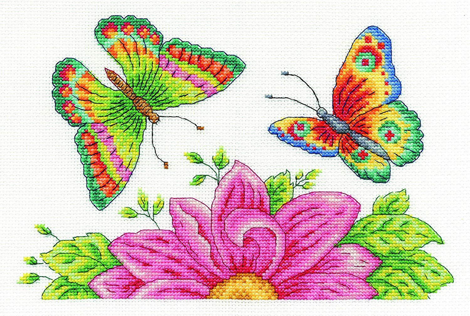DMC "Butterfly Garden 14 Count Cross Stitch Kit, Multi-Colour, Multi Colour, 17.78x21.59x0.63 cm