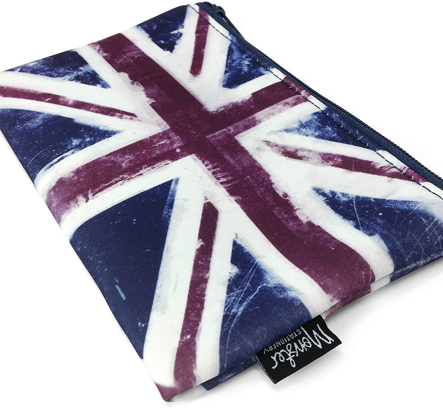 Monster Stationery - Single-Pocket Neoprene Pencil Case - Distressed Flag Series - British Union Jack, Navy Blue, Red, White, Compact - Image 2
