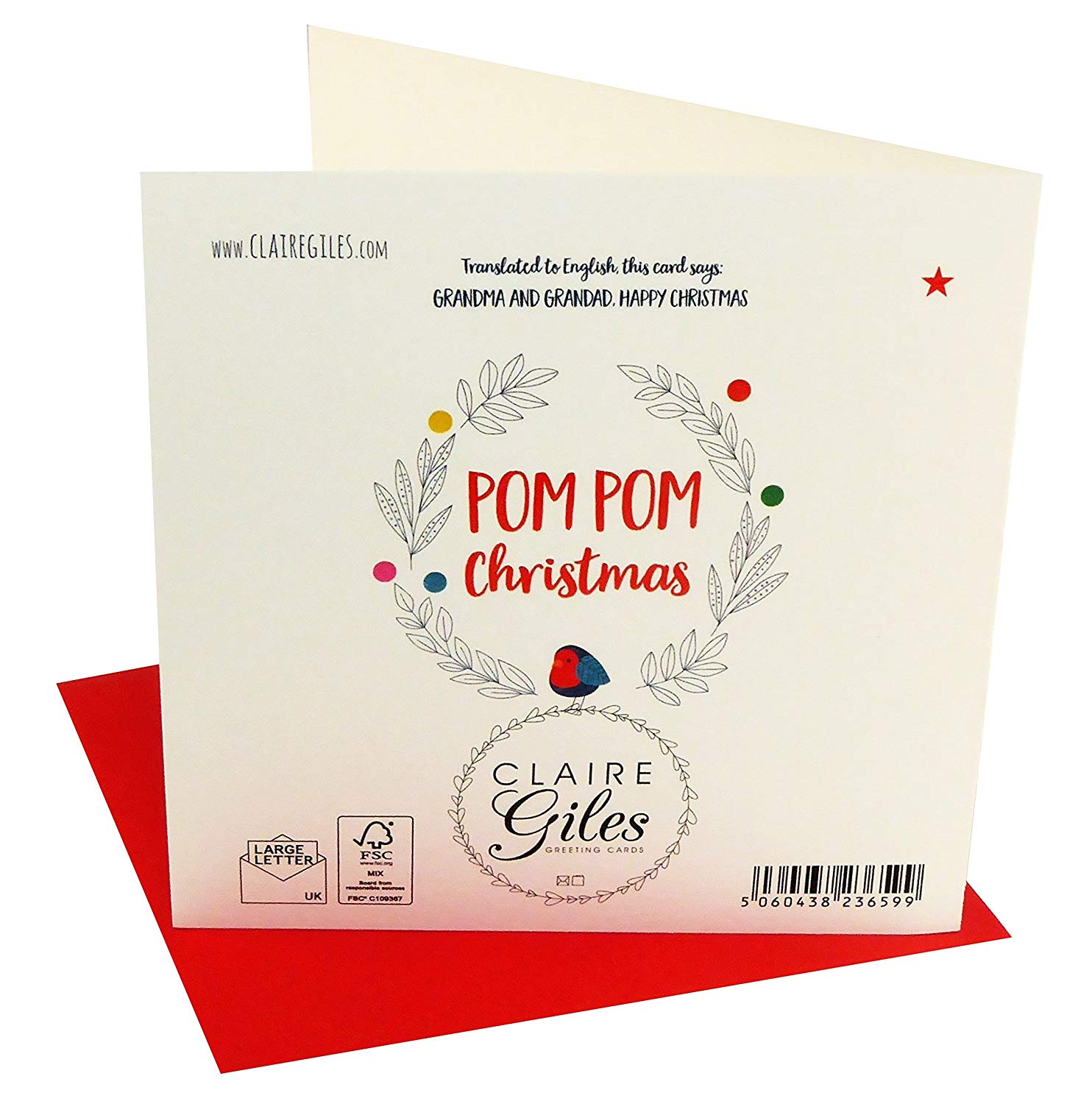 Claire Giles Greeting Cards, Welsh Happy Christmas Card, from Our House to Yours, Nadolig Llawen, Embellished with Colourful Pompoms - Image 2