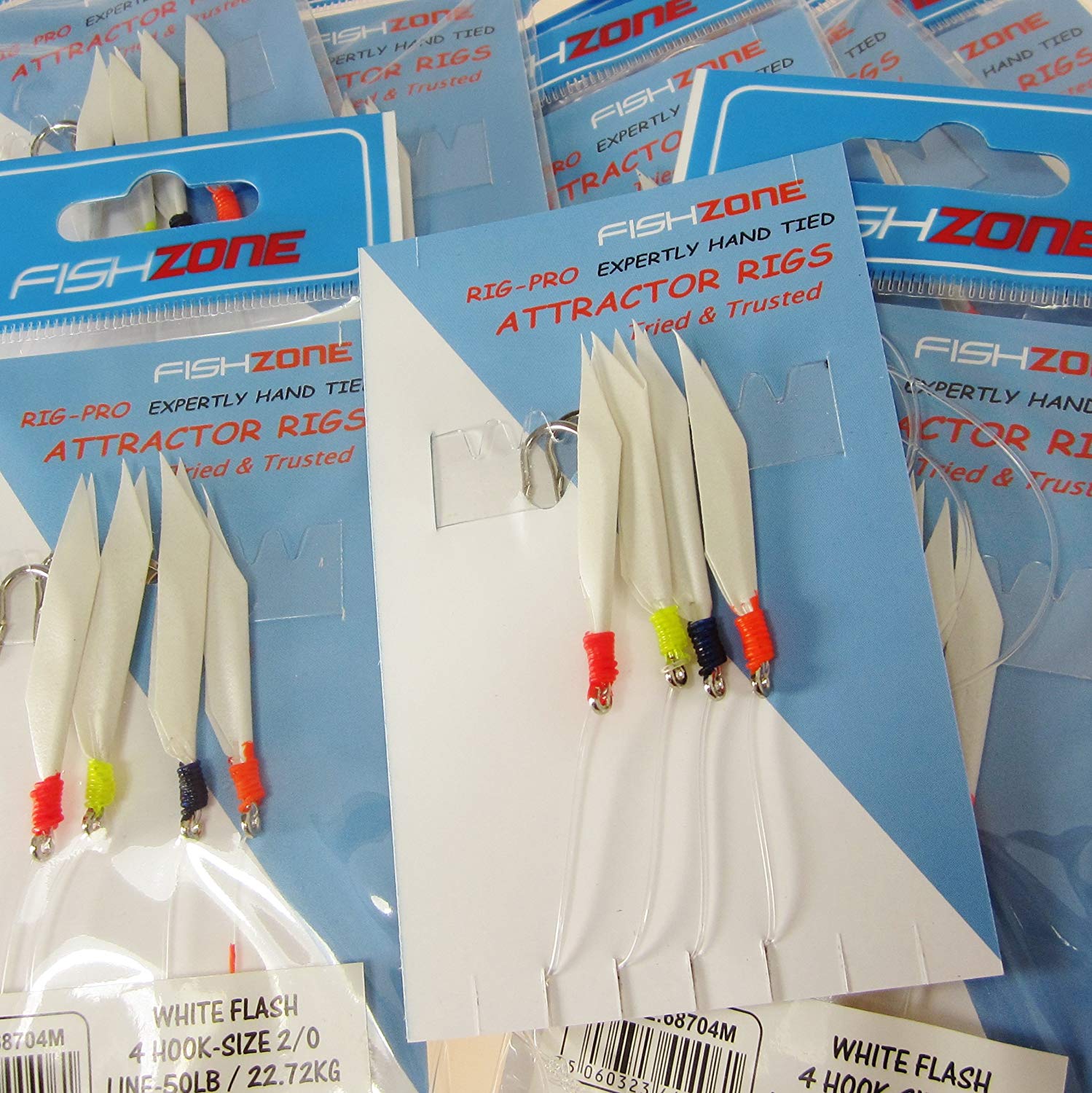 FISHZONE RIG PRO SERIES, Bulk Pack of 10 x Classic Daylight/White Flask Commercial Quality Sea Feather Lure Fishing Rigs