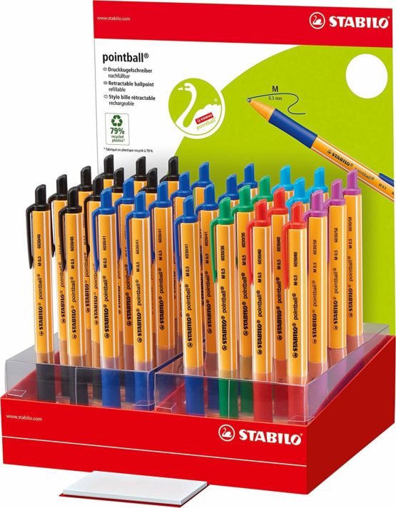 Ballpoint -STABILO pointball Display of 32 in 6 Assorted Colours
