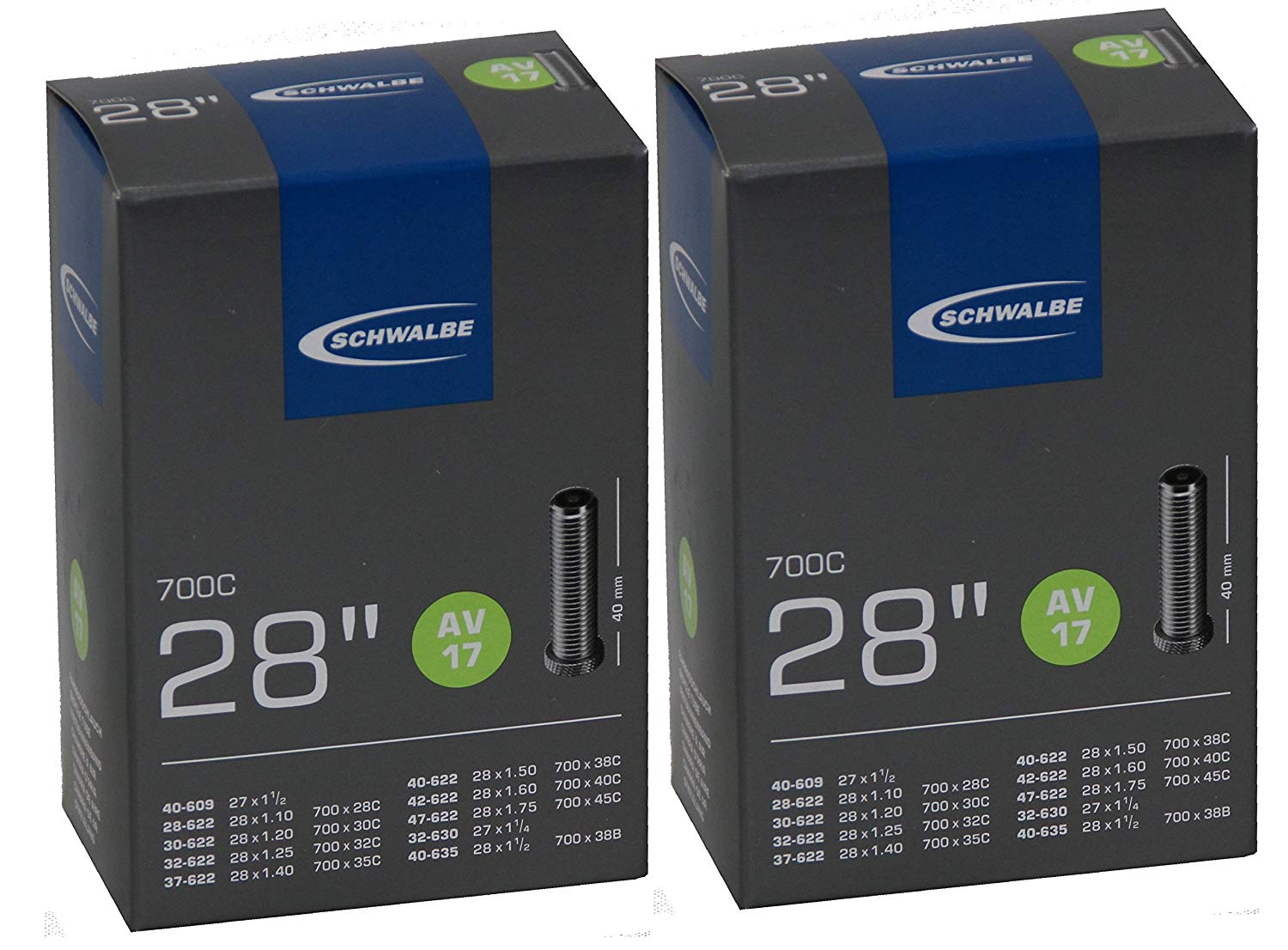 Schwalbe Unisex Adult AV17 Inner Tube, Black, 28 Inches, 28"