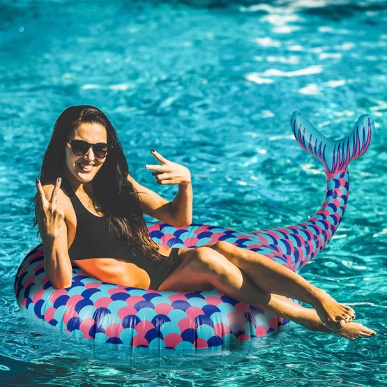 Relaxdays, Blue Swim Ring Mermaid, XL Bathing Fun For Pool & Beach, Inflatable Water Nix With Fin - Image 3