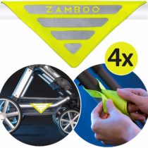 Zamboo - 4 Pack Pram Reflectors/Reflective Safety Accessory for Stroller, Bicycle, Bike Trailer, School Bag, Backpack and More - Neon Yellow
