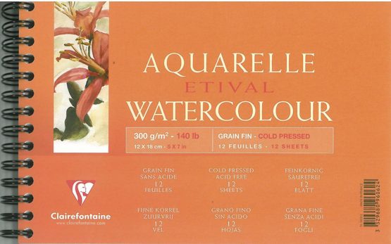 Clairefontaine Etival Cold Pressed Wirebound Pad, 12 x 18 cm, 300 g, 12 Sheets