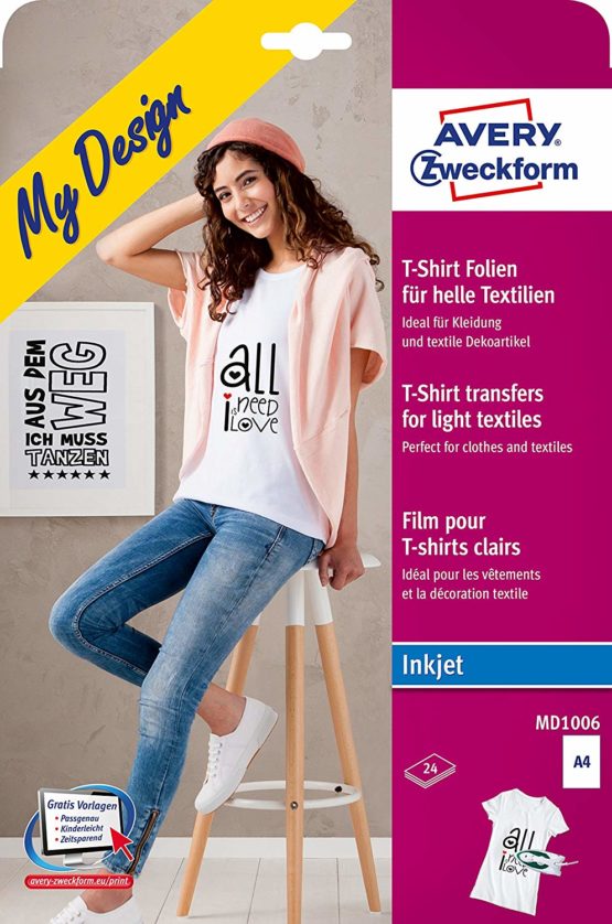 Avery Zweckform Textile Foil DIN A4 for Light Coloured Fabrics 24 Sheets
