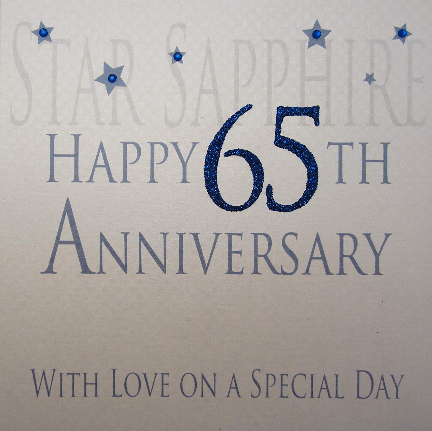 white cotton cards Star Sapphire Happy 65th Love On A Special Day, Handmade Anniversary Card (Code AW65), 16cm x 16cm
