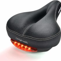 DAWAY Comfortable Men Women Bike Seat C99 Memory Foam Padded Leather Wide Bicycle Saddle Cushion with Taillight, Waterproof, Dual Spring Designed, Soft, Breathable, Fit Most Bikes