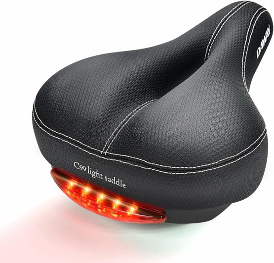 DAWAY Comfortable Men Women Bike Seat C99 Memory Foam Padded Leather Wide Bicycle Saddle Cushion with Taillight, Waterproof, Dual Spring Designed, Soft, Breathable, Fit Most Bikes