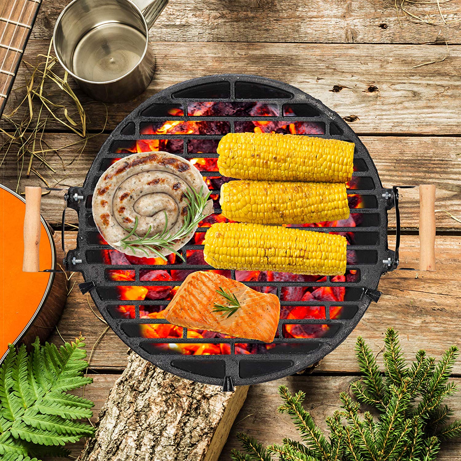 Relaxdays Cast Iron BBQ, Height Adjustable Cooking Grate, Air Vent, Wood Burning Barbecue, HWD 40x45x36 cm, Black - Image 3