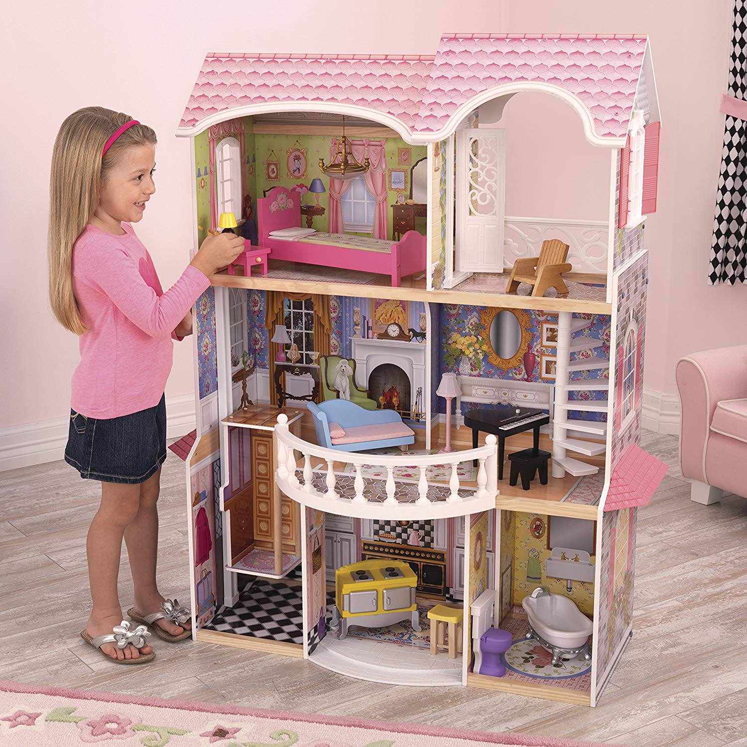 KidKraft Magnolia Mansion Wooden Dolls House with Furniture and Accessories Included - Image 3